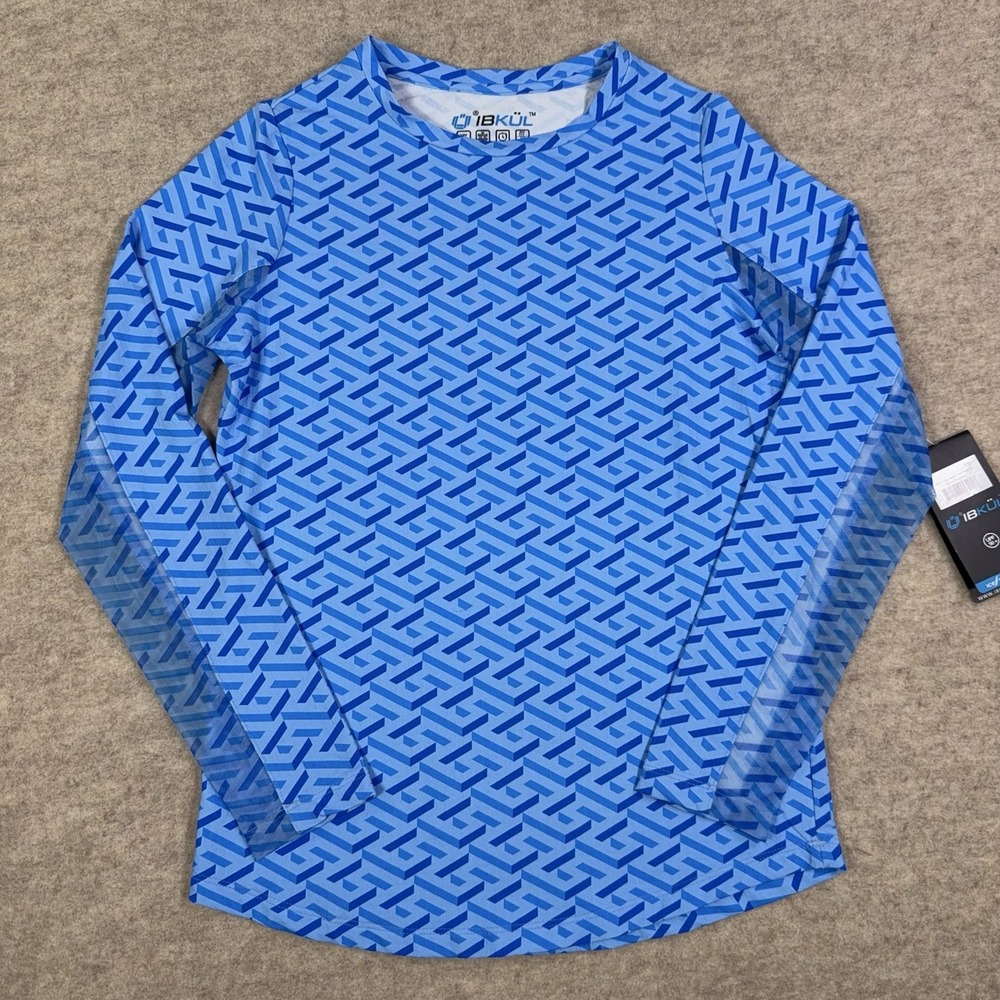 IBKUL Crew Neck Top IceFit Womens Size XS Fatima Blue Long Sleeve Vented Golf